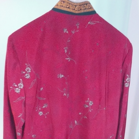Karin Stevens Red Gold Floral Flower Medley Jacket Size 14 Front Button Up - Picture 4 of 11